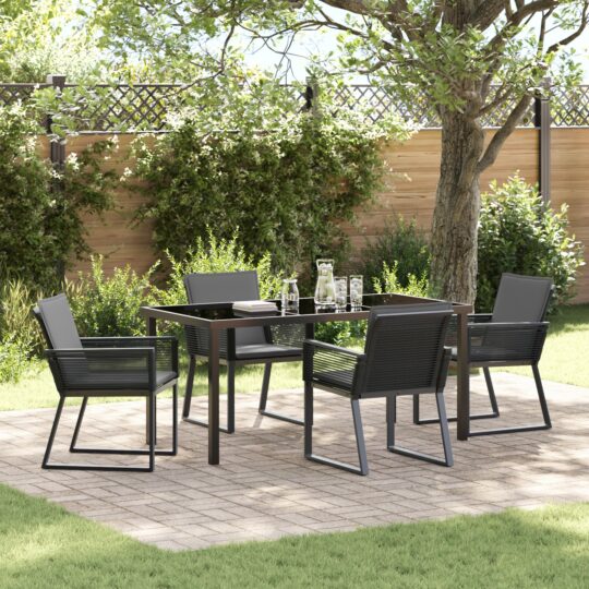 Set de masă pentru grădină 5 pcs Negru Rattan poli