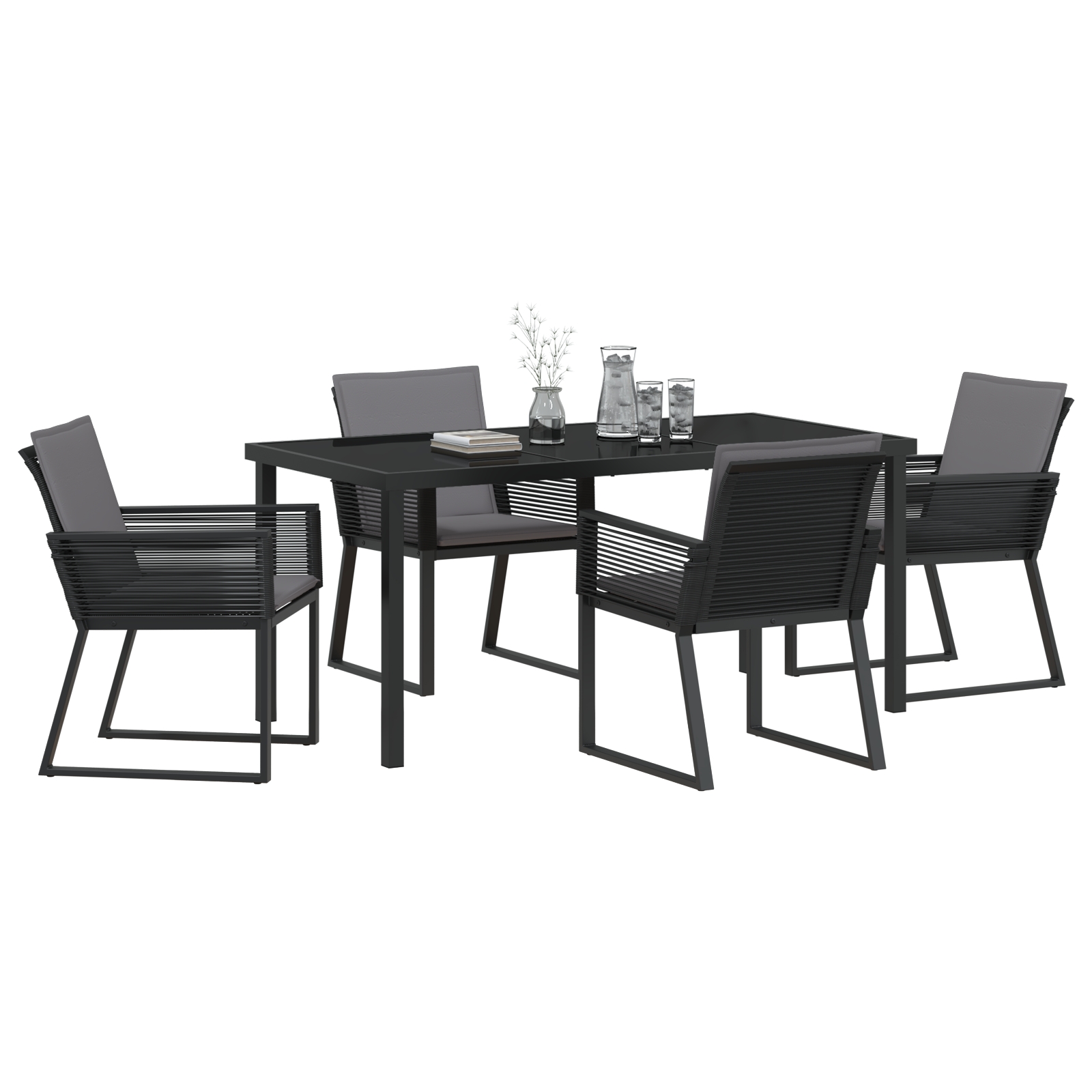 3379320 3 Set de masă pentru grădină 5 pcs Negru Rattan poli Set de masă pentru grădină 5 pcs Negru Rattan poli - imagine 3