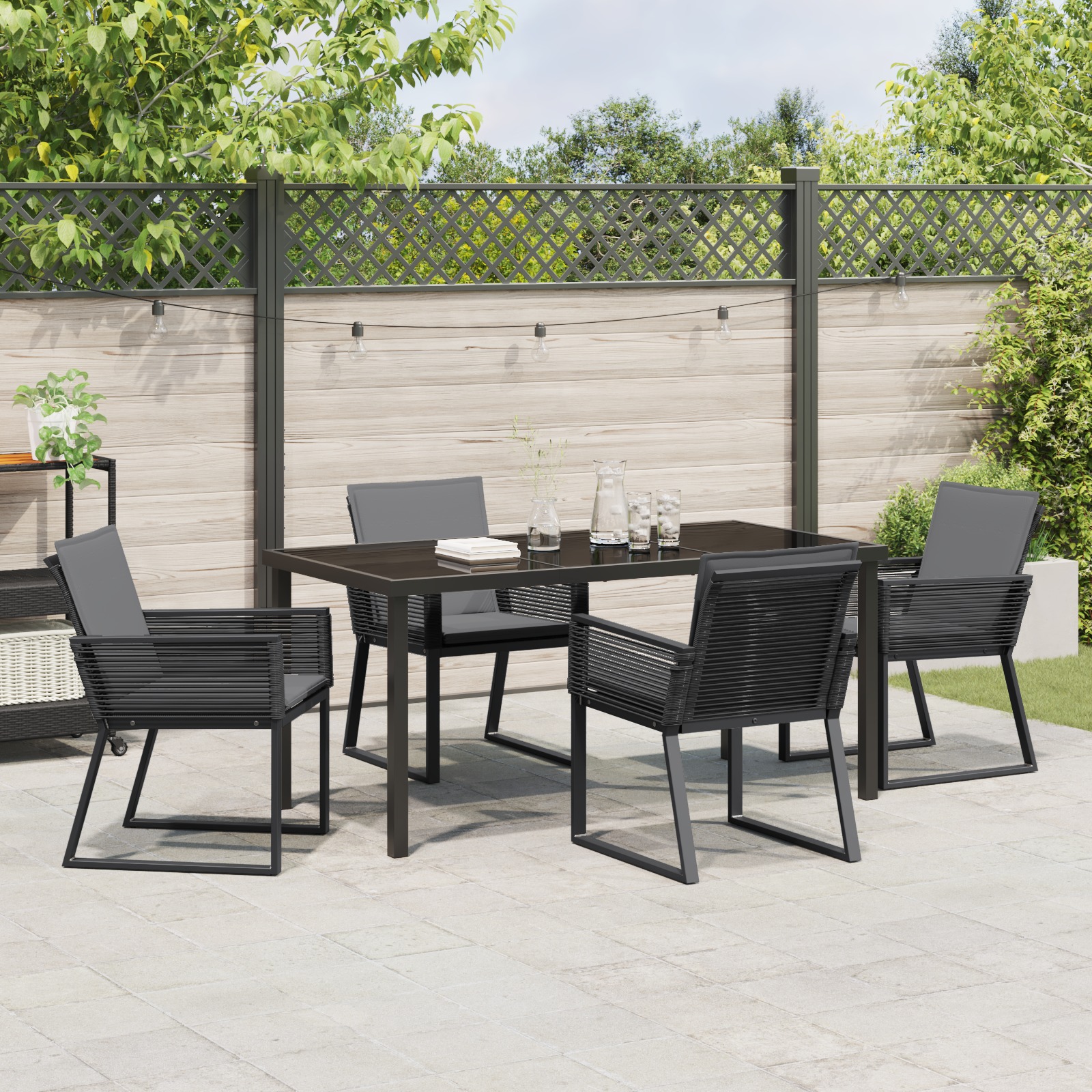 3379320 4 Set de masă pentru grădină 5 pcs Negru Rattan poli Set de masă pentru grădină 5 pcs Negru Rattan poli - imagine 4