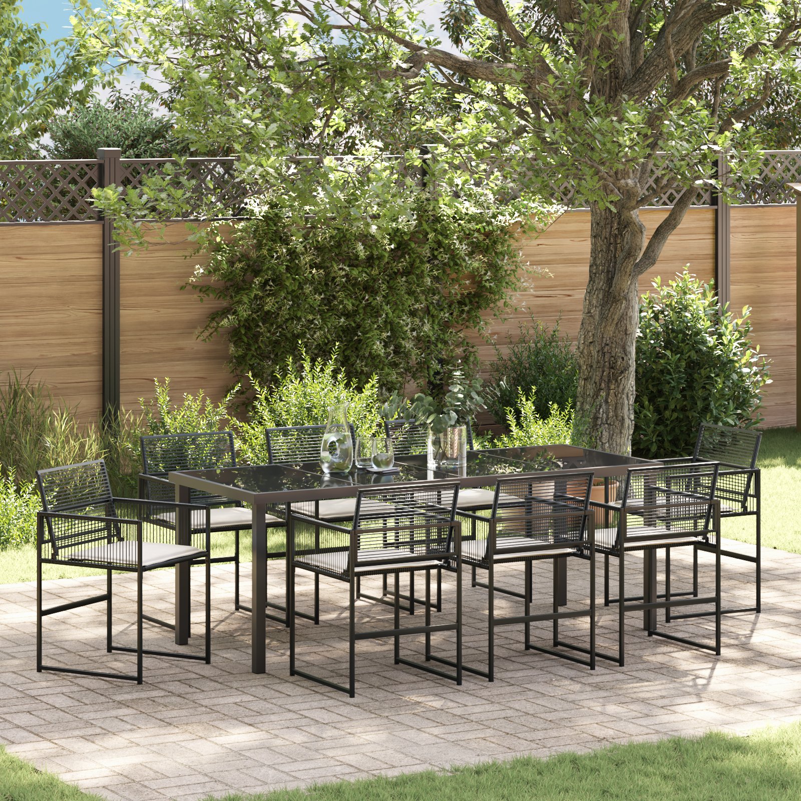 3379326 1 Set de Dining Grădină Negru cu Perne din Rattan Poli Set de Dining Grădină Negru cu Perne din Rattan Poli