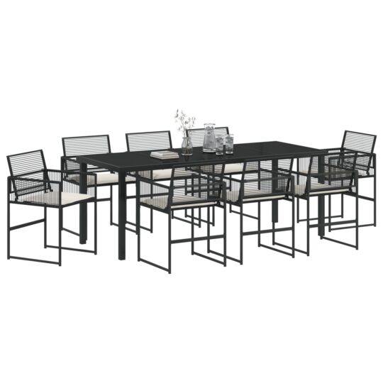 3379326 3 Set de Dining Grădină Negru cu Perne din Rattan Poli 3379326 3