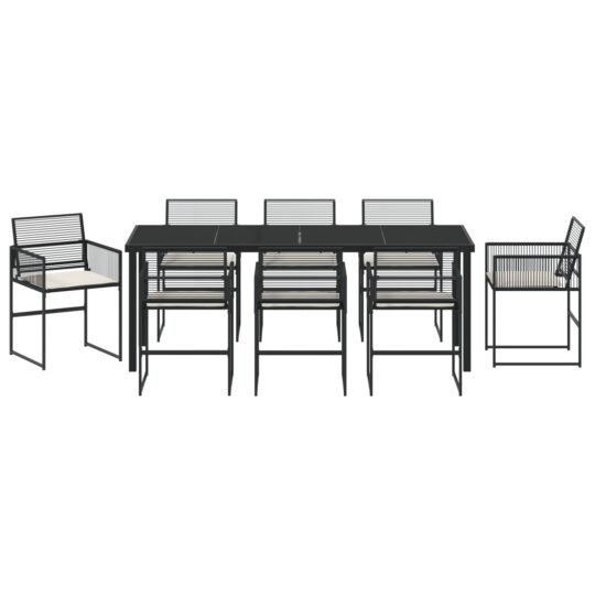 3379326 7 Set de Dining Grădină Negru cu Perne din Rattan Poli 3379326 7