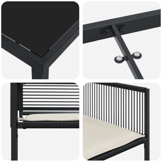 3379326 9 Set de Dining Grădină Negru cu Perne din Rattan Poli 3379326 9