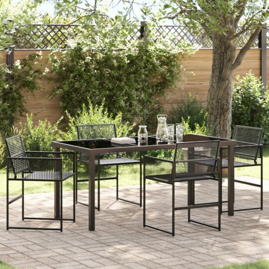 Set de masă pentru grădină 5 pcs Negru Rattan poli