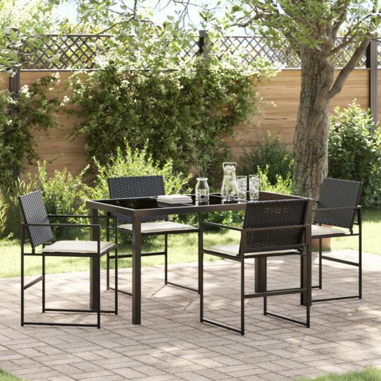 Set de masă pentru grădină 5 pcs Negru Rattan poli
