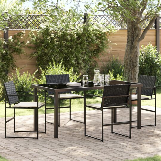 Set de masă pentru grădină 5 pcs Negru Rattan poli