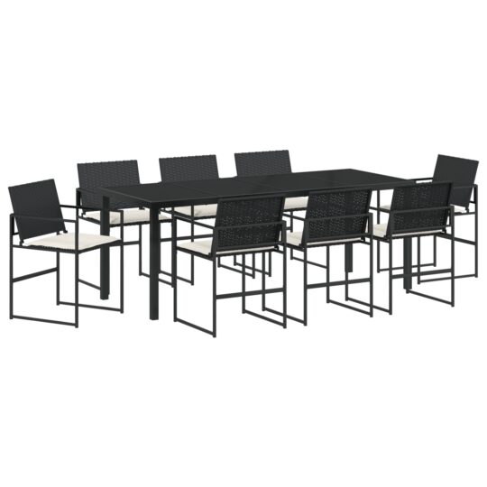 3379332 2 Set de Dining de Grădină cu 9 Piese și Perne Negru Rattan Polimer 3379332 2