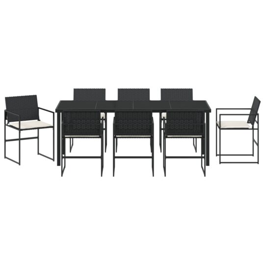 3379332 7 Set de Dining de Grădină cu 9 Piese și Perne Negru Rattan Polimer 3379332 7