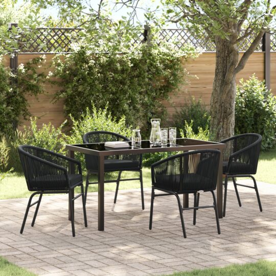 Set de masă pentru grădină 5 pcs Negru Rattan poli