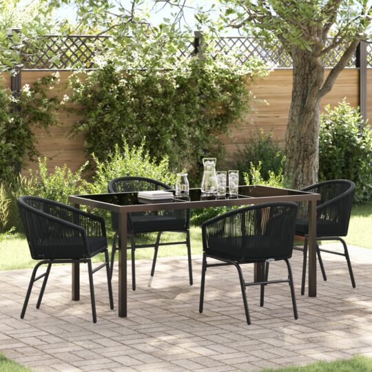 Set de masă pentru grădină 5 pcs Negru Rattan poli