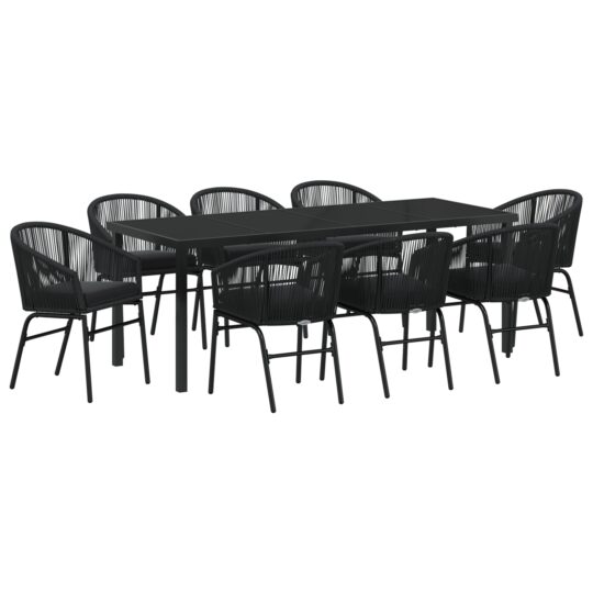 3379351 2 Set de Dining pentru Grădină 9 Piese Negru Ratan PE 3379351 2