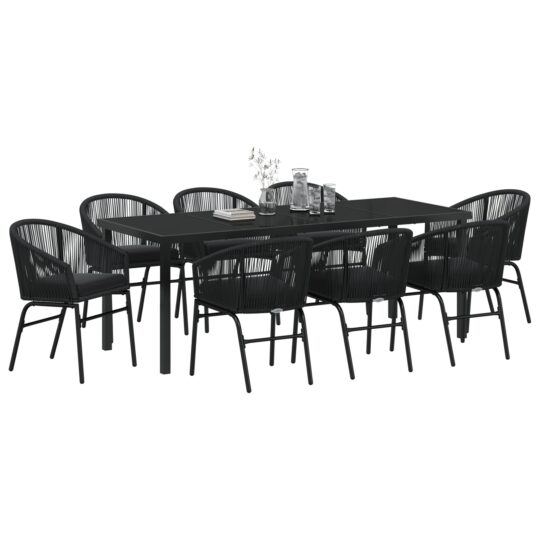 3379351 3 Set de Dining pentru Grădină 9 Piese Negru Ratan PE 3379351 3