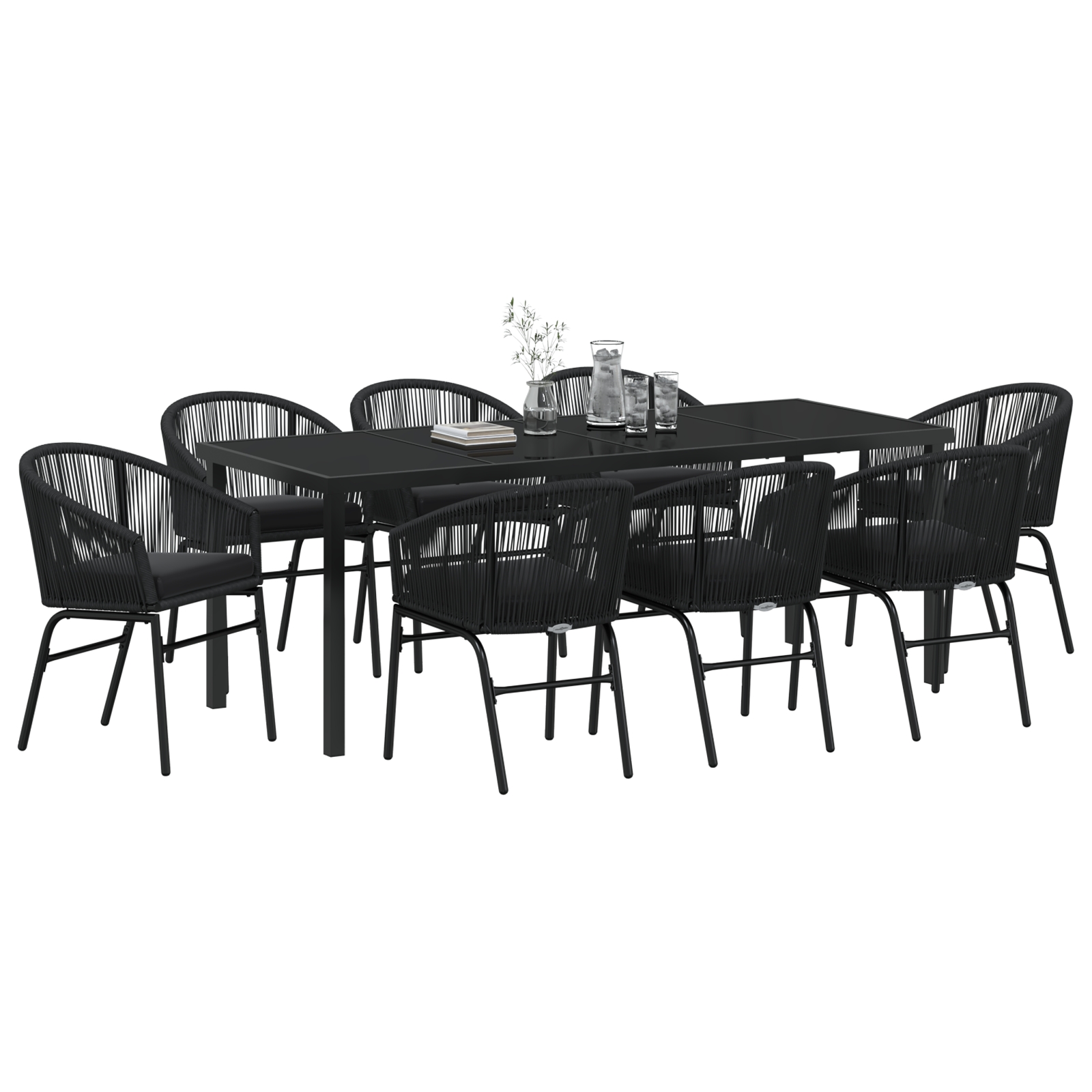 3379351 3 Set de Dining pentru Grădină 9 Piese Negru Ratan PE Set de Dining pentru Grădină 9 Piese Negru Ratan PE - imagine 3