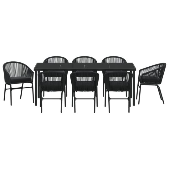 3379351 7 Set de Dining pentru Grădină 9 Piese Negru Ratan PE 3379351 7