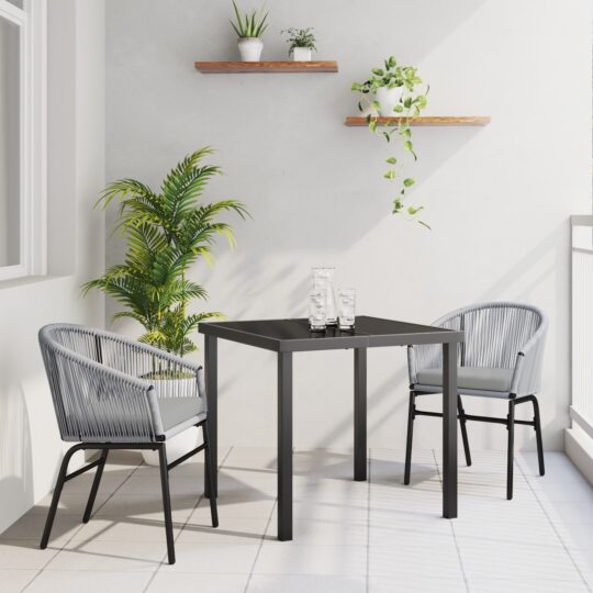 Set de masă pentru grădină 3 pcs Gri Rattan poli