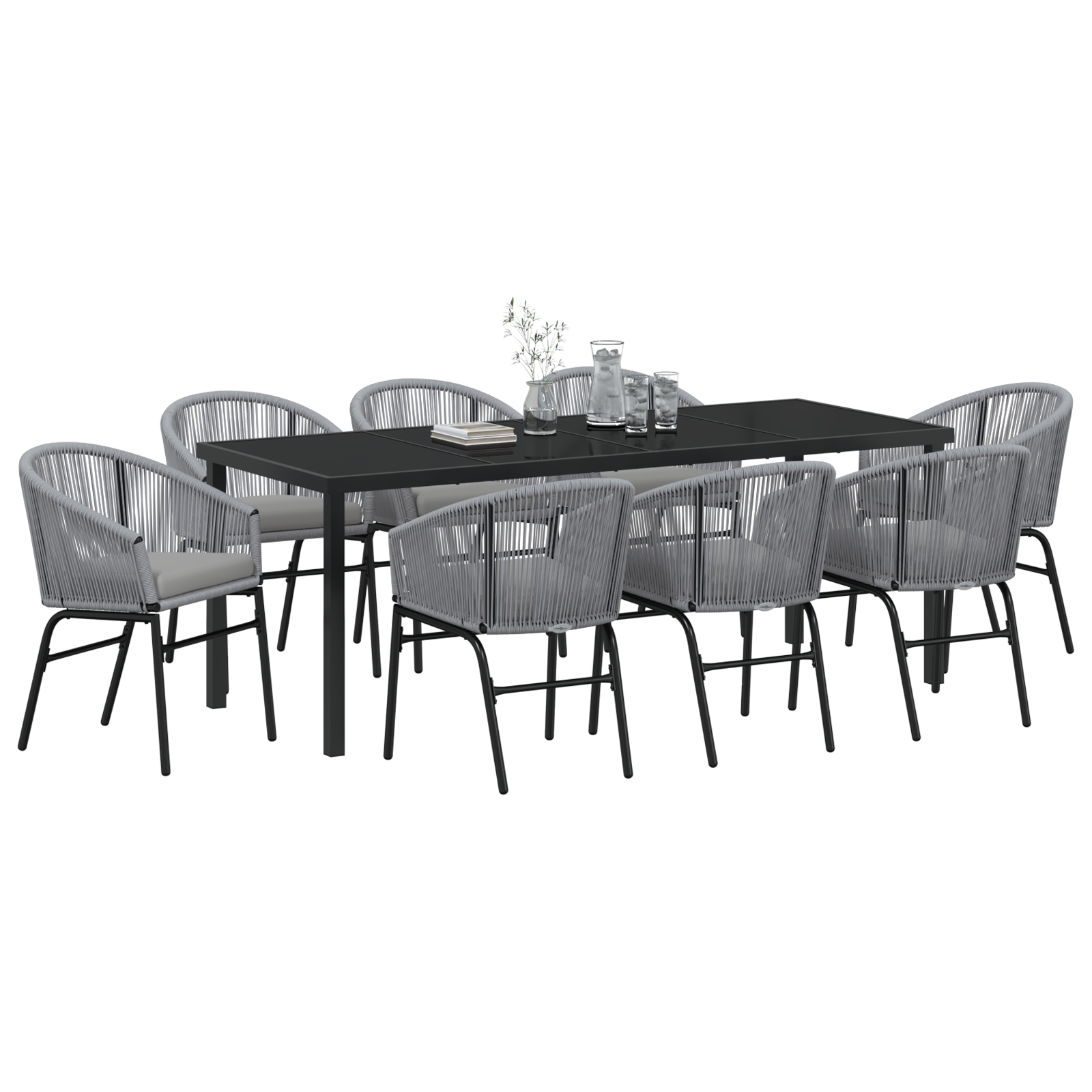 3379365 3 Set de mese de grădină 9 piese gri poli rășină Set de mese de grădină 9 piese gri poli rășină - imagine 3