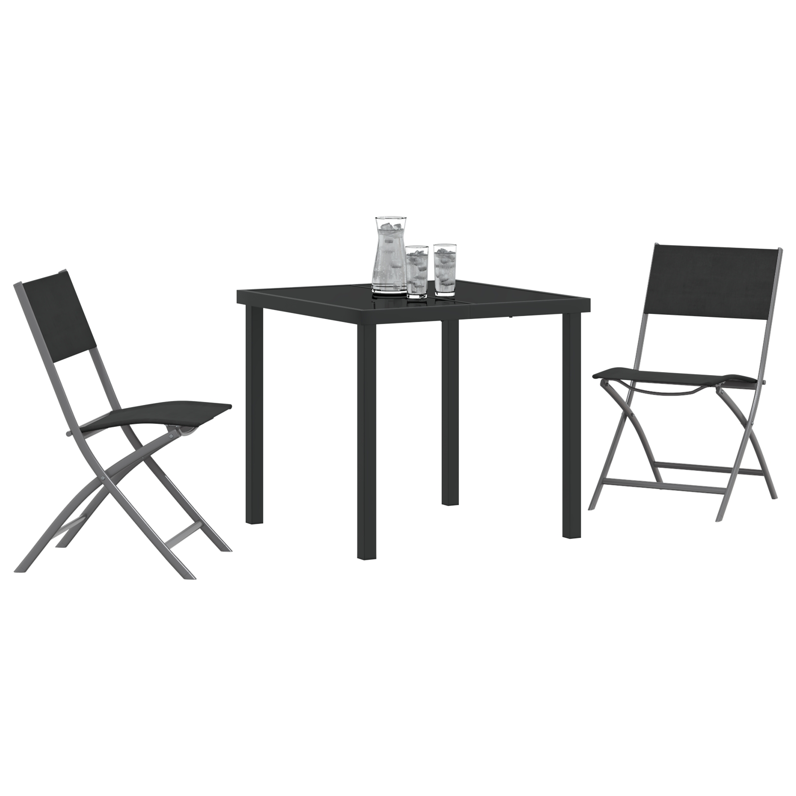 3379373 3 Set de masă pentru grădină 3 pcs Negru Textilene și oțel Set de masă pentru grădină 3 pcs Negru Textilene și oțel - imagine 3