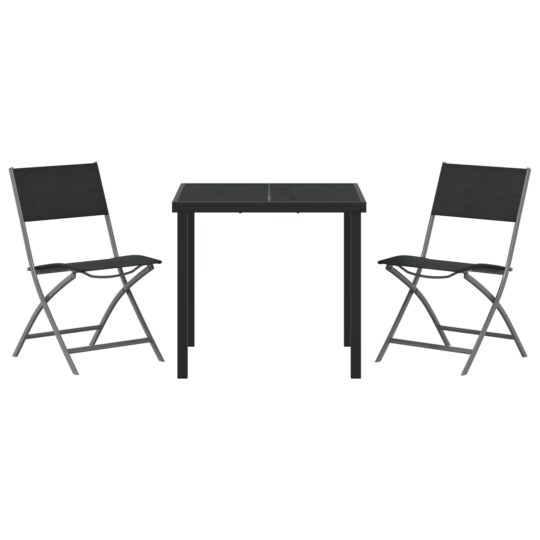 3379373 7 Set de masă pentru grădină 3 pcs Negru Textilene și oțel 3379373 7