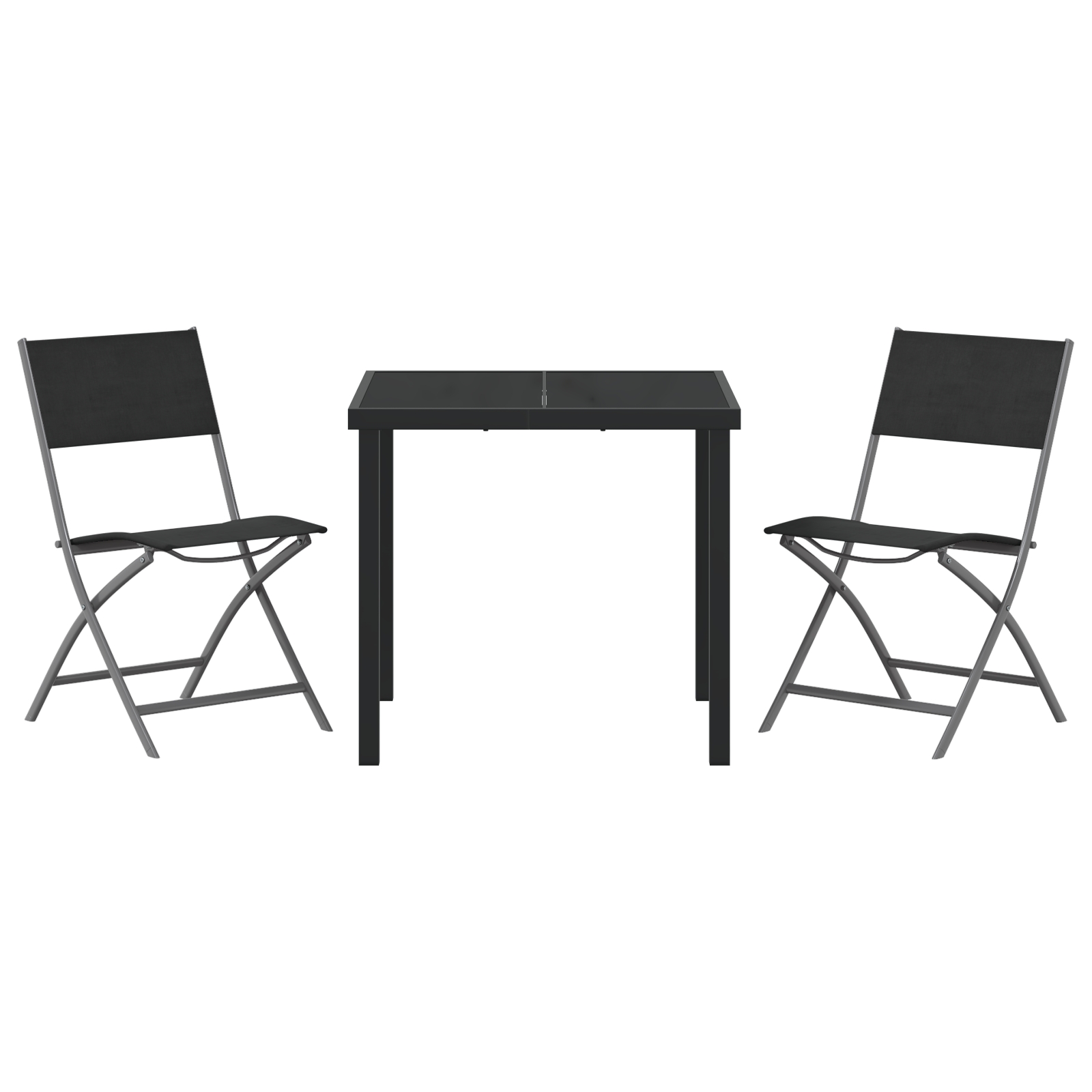 3379373 7 Set de masă pentru grădină 3 pcs Negru Textilene și oțel Set de masă pentru grădină 3 pcs Negru Textilene și oțel - imagine 7