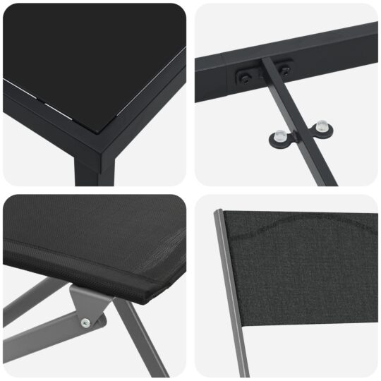 3379373 9 Set de masă pentru grădină 3 pcs Negru Textilene și oțel 3379373 9