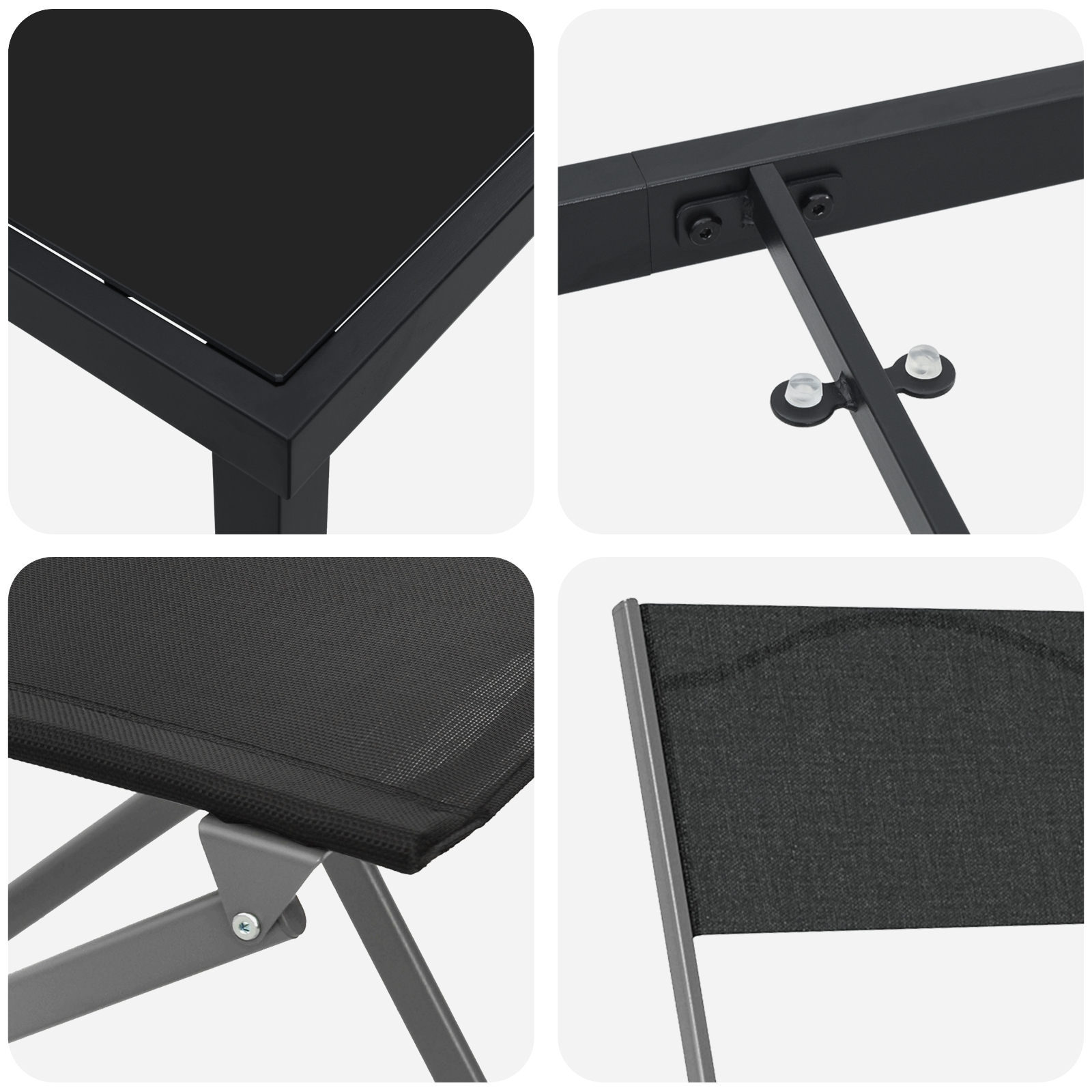 3379373 9 Set de masă pentru grădină 3 pcs Negru Textilene și oțel Set de masă pentru grădină 3 pcs Negru Textilene și oțel - imagine 9