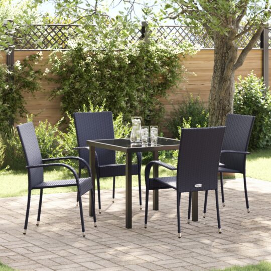 Set de masă pentru grădină 5 pcs Negru Rattan poli