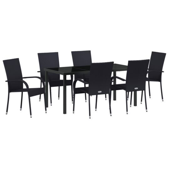 Alternative view of Set de masă pentru grădină 7 pcs Negru Rattan poli