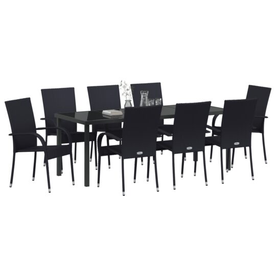 3379407 3 Set de dining pentru grădină 5 piese Negru Poliratan 3379407 3