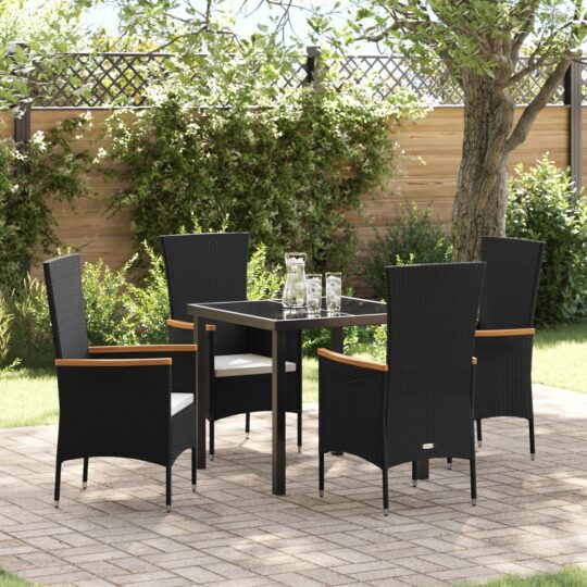 Set de masă pentru grădină cu pernă 5 pcs Negru Rattan poli