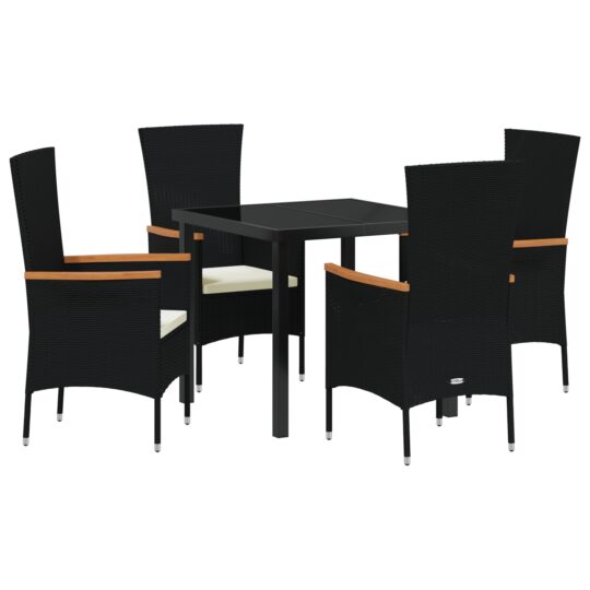 Alternative view of Set de masă pentru grădină cu pernă 5 pcs Negru Rattan poli