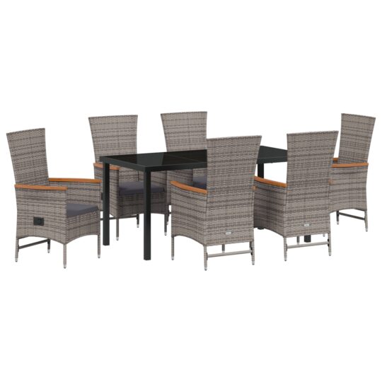 Alternative view of Set de masă pentru grădină cu pernă 7 pcs Gri Rattan poli