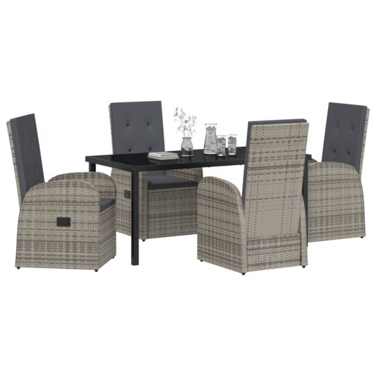 3379495 3 Set de Dining de Grădină 5 Piese cu Pernițe Gri Rattan Polimeric 3379495 3