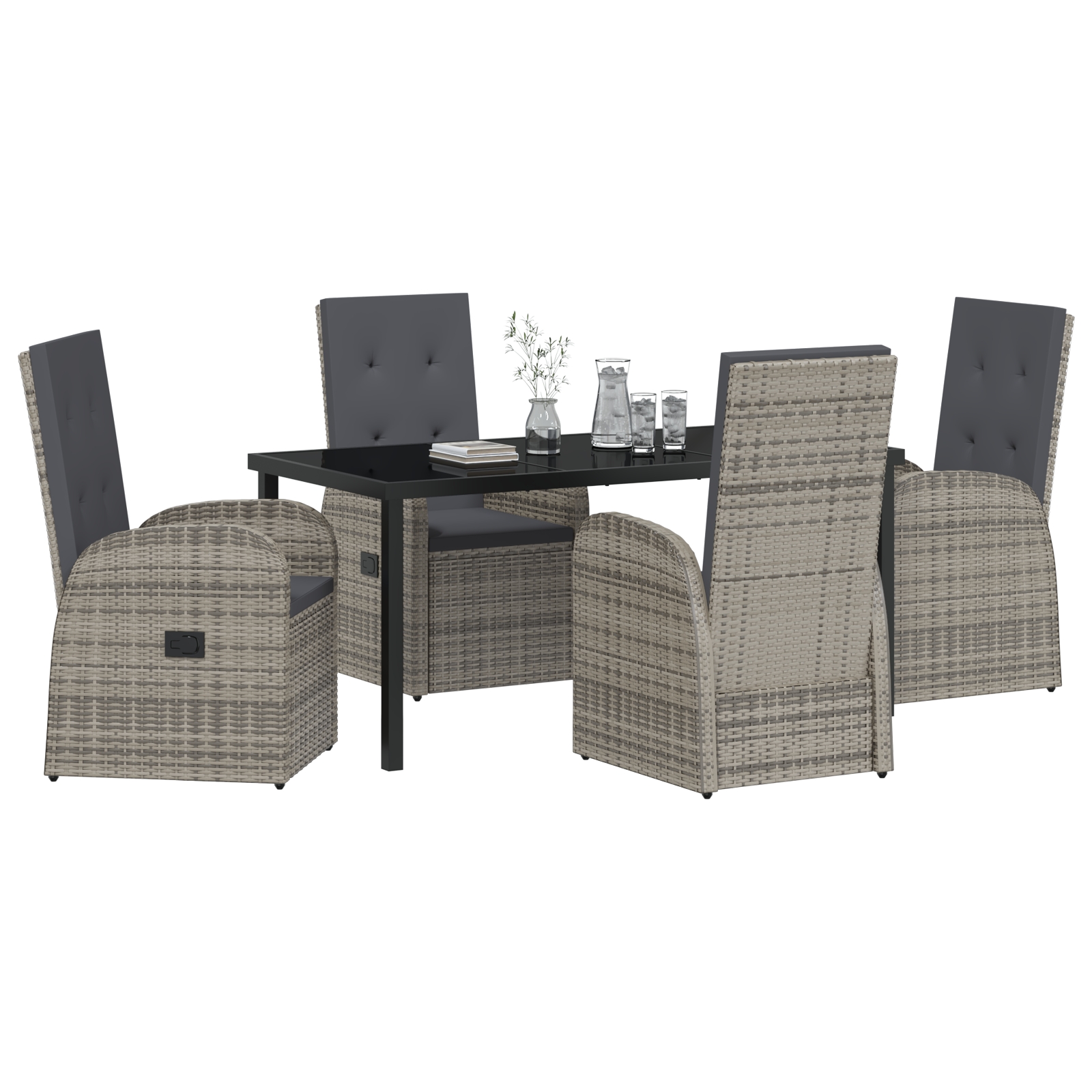3379495 3 Set de Dining de Grădină 5 Piese cu Pernițe Gri Rattan Polimeric Set de Dining de Grădină 5 Piese cu Pernițe Gri Rattan Polimeric - imagine 3