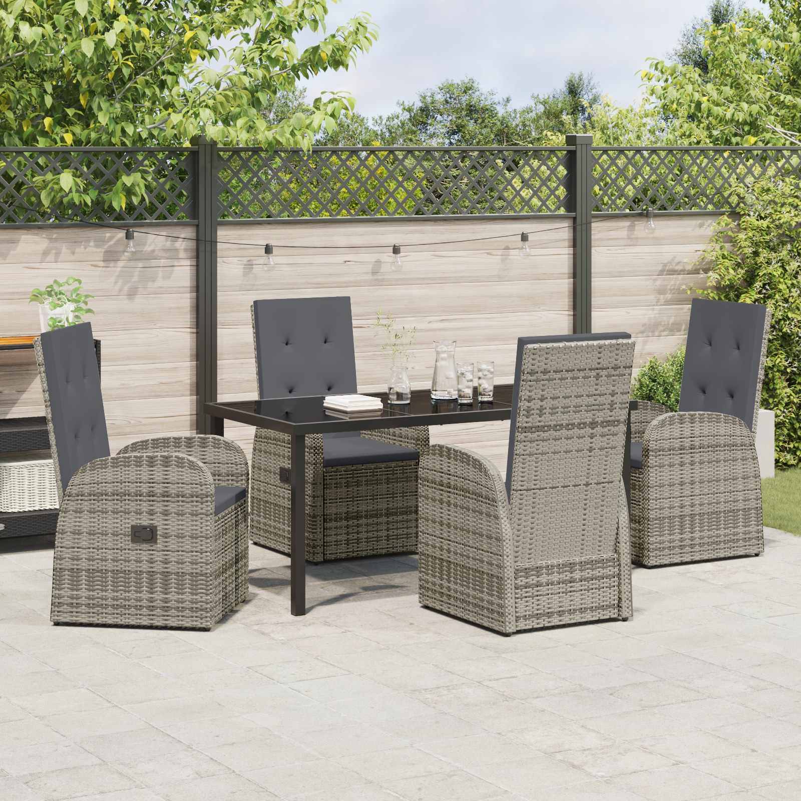 3379495 4 Set de Dining de Grădină 5 Piese cu Pernițe Gri Rattan Polimeric Set de Dining de Grădină 5 Piese cu Pernițe Gri Rattan Polimeric - imagine 4