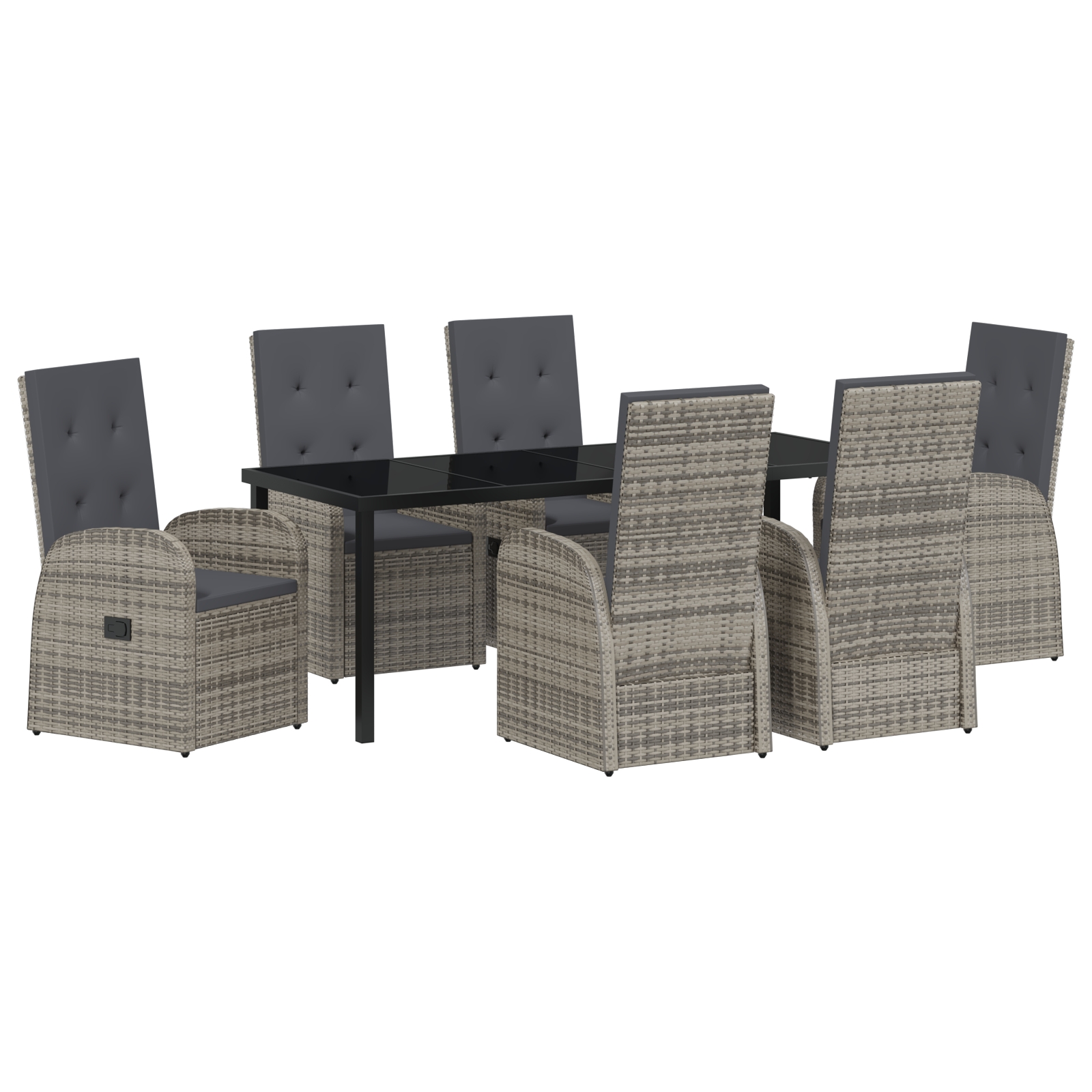 3379497 2 Set de dining pentru grădină 7 piese cu perne gri din rattan poli Set de dining pentru grădină 7 piese cu perne gri din rattan poli - imagine 2