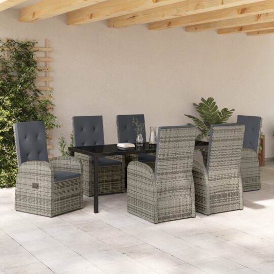 3379497 4 Set de dining pentru grădină 7 piese cu perne gri din rattan poli 3379497 4
