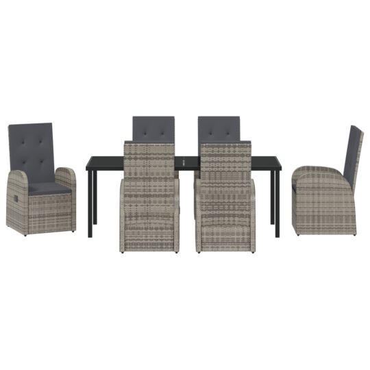 3379497 7 Set de dining pentru grădină 7 piese cu perne gri din rattan poli 3379497 7