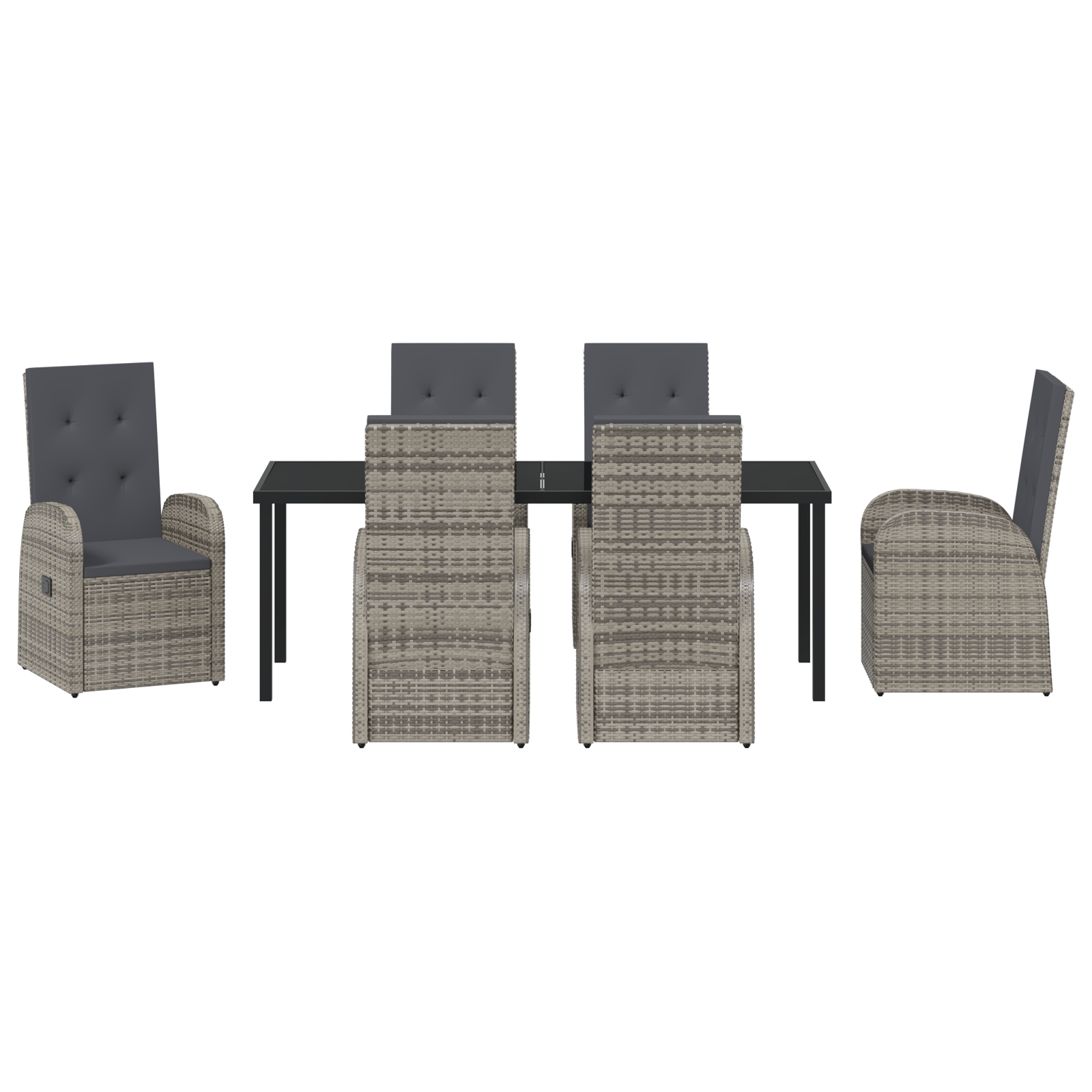 3379497 7 Set de dining pentru grădină 7 piese cu perne gri din rattan poli Set de dining pentru grădină 7 piese cu perne gri din rattan poli - imagine 7