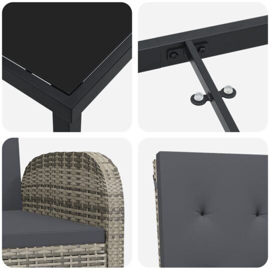 3379497 9 Set de dining pentru grădină 7 piese cu perne gri din rattan poli 3379497 9