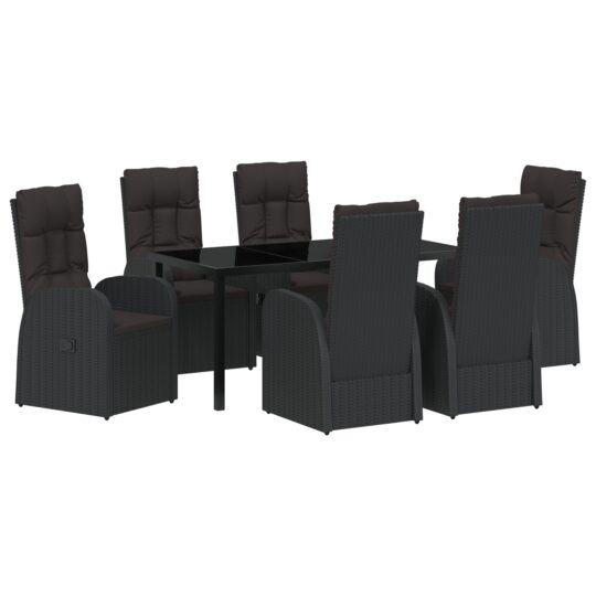 Alternative view of Set de masă pentru grădină cu pernă 7 pcs Negru poliratan