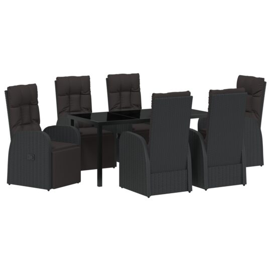Alternative view of Set de masă pentru grădină cu pernă 7 pcs Negru poliratan