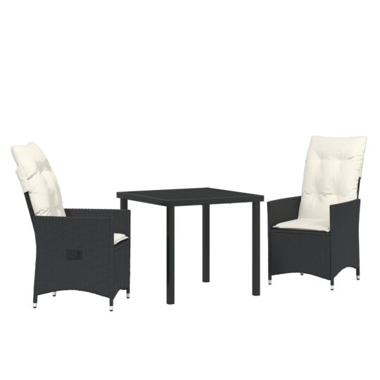 Alternative view of Set de masă pentru grădină cu pernă 3 pcs Negru Rattan poli