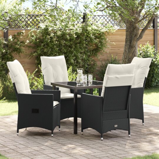 Set de masă pentru grădină cu pernă 5 pcs Negru Rattan poli