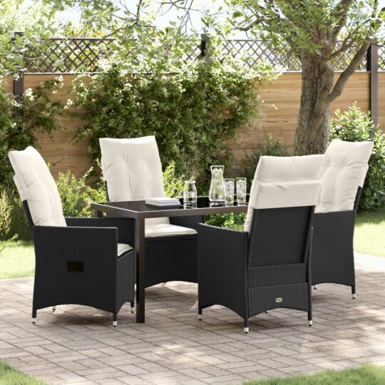 Set de masă pentru grădină cu pernă 5 pcs Negru Rattan poli
