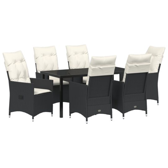 Alternative view of Set de masă pentru grădină cu pernă 7 pcs Negru Rattan poli