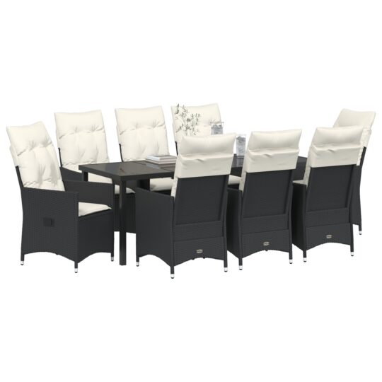 3379540 3 Set de Dining pentru Grădină cu Pernițe Negru Ratan Poly 3379540 3