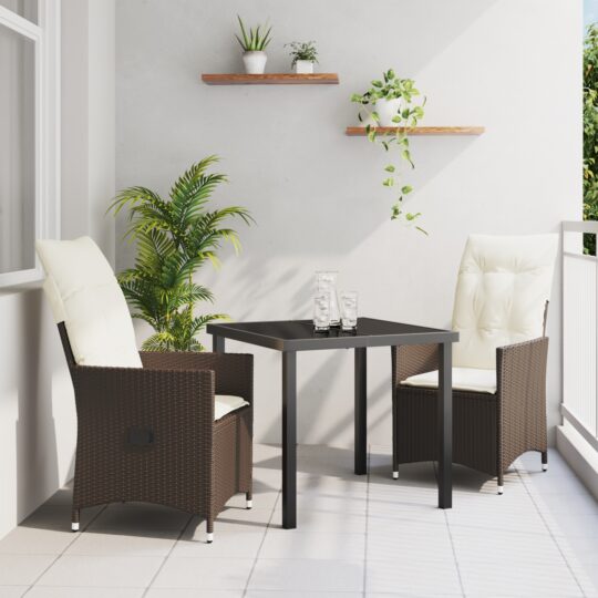 Set de masă pentru grădină cu pernă 3 pcs Maro Rattan poli
