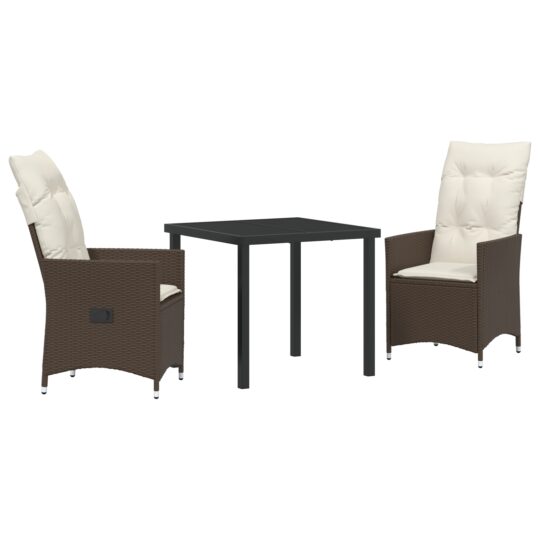 Alternative view of Set de masă pentru grădină cu pernă 3 pcs Maro Rattan poli