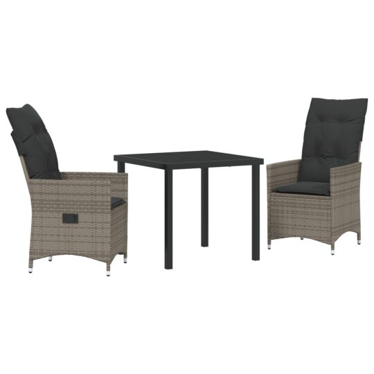 Alternative view of Set de masă pentru grădină cu pernă 3 pcs Gri Rattan poli