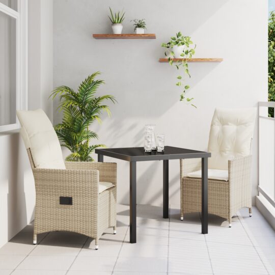 Set de masă pentru grădină cu pernă 3 pcs Bej Rattan poli